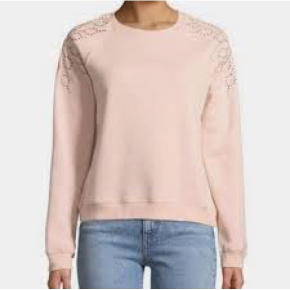 ZOE Eyelet PULLOVER SWEATSHIRT IN LIGHT PINK NWT XXS